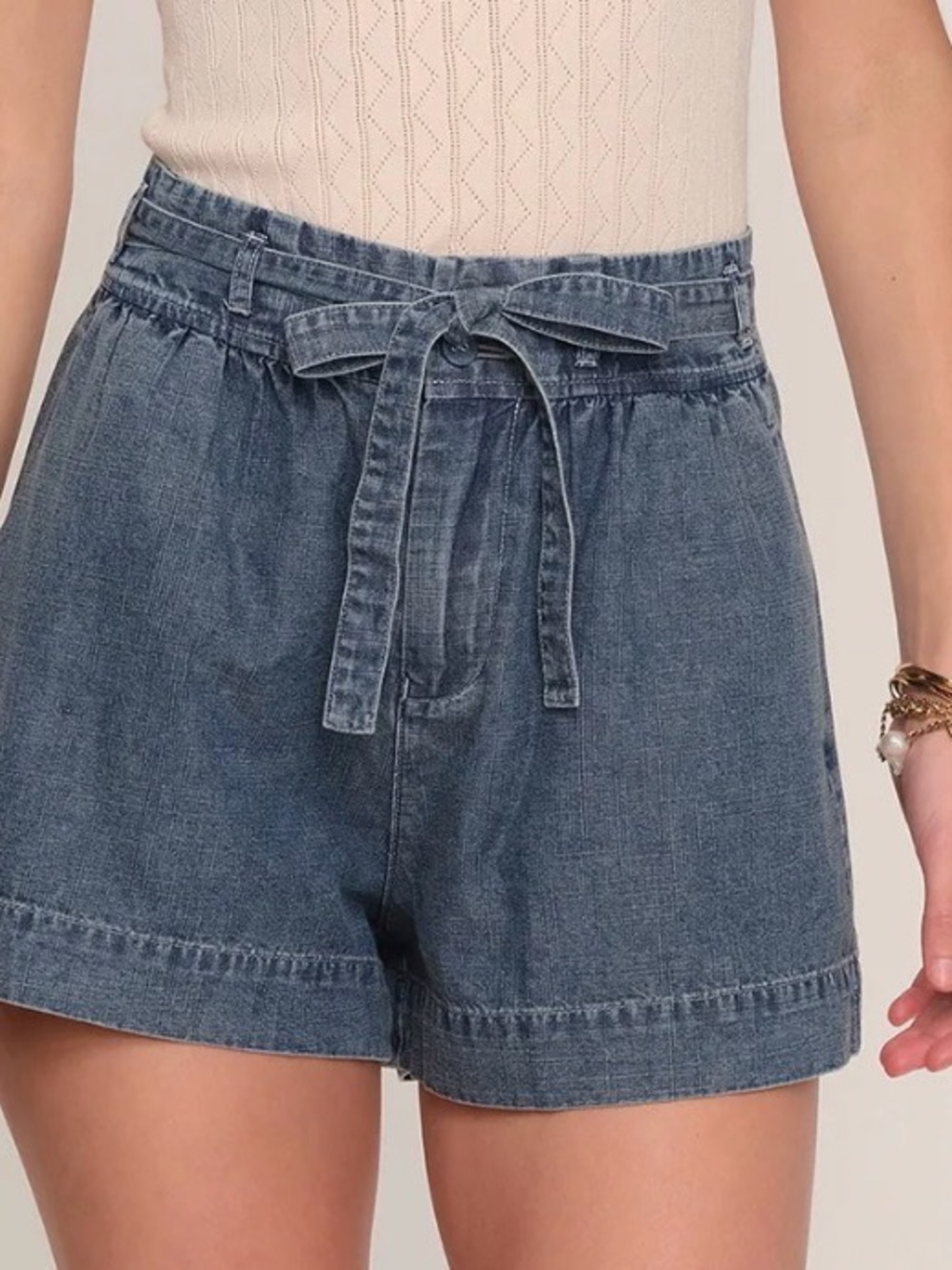 Heartloom Washed Blue Paperbag Tie-Waist Jean Shorts